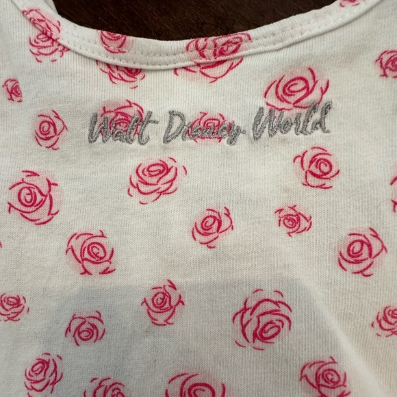 Disney Parks 3M Minnie Mouse Graphic Pink Roses Eyelet Ruffles Cotton Onesie - Picture 8 of 10